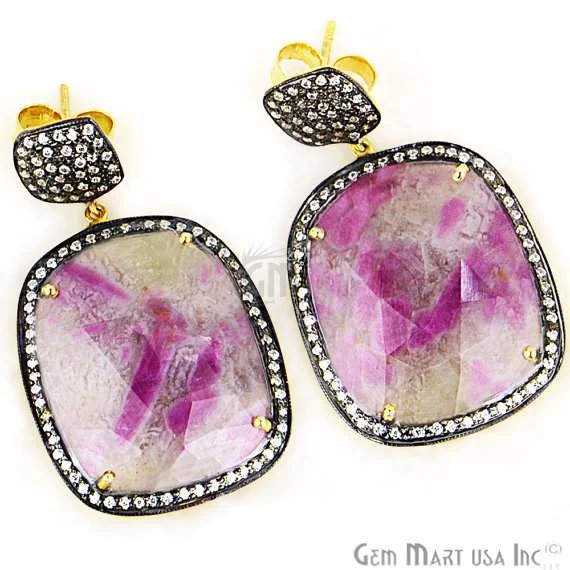 Beautiful Handmade Pink Sapphire Earring,Cz Pave Diamond Gold Vermeil Earring 46x27mm,(SHCZ-90099)