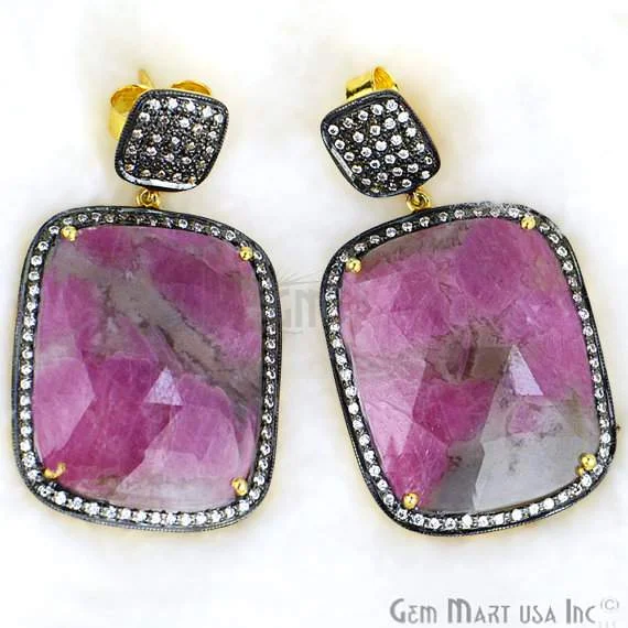 Beautiful Handmade Ruby Earring,47x26mm,Cz Pave Diamond Gold Vermeil Earring (SHCZ-90035)