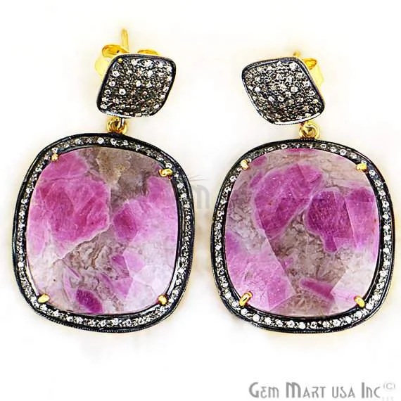 Beautiful Handmade Ruby Earring, 49x29mm Cz Pave Diamond Gold Vermeil Earrings (SHCZ-90113)