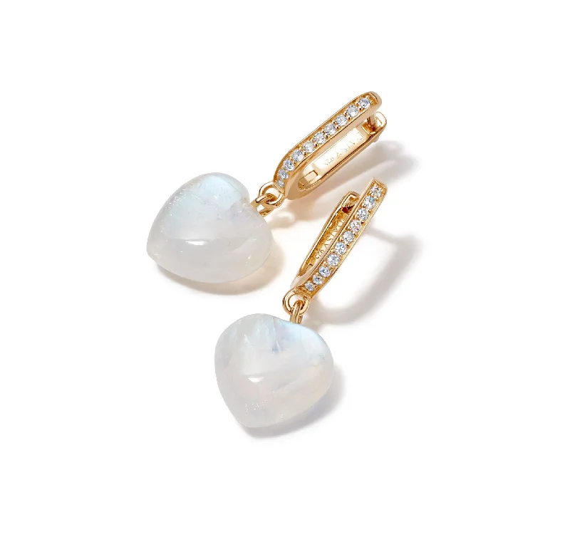 Beloved Moonstone Heart Drop Earrings 18ct Gold Plate