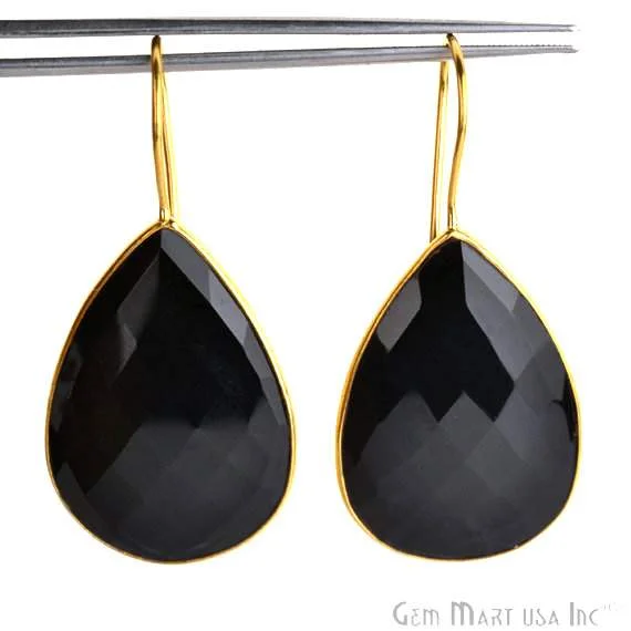 Black Onyx Smooth 24k gold plated 31x21mm Bezel Pears shape Connector Earring (BOER-90025)