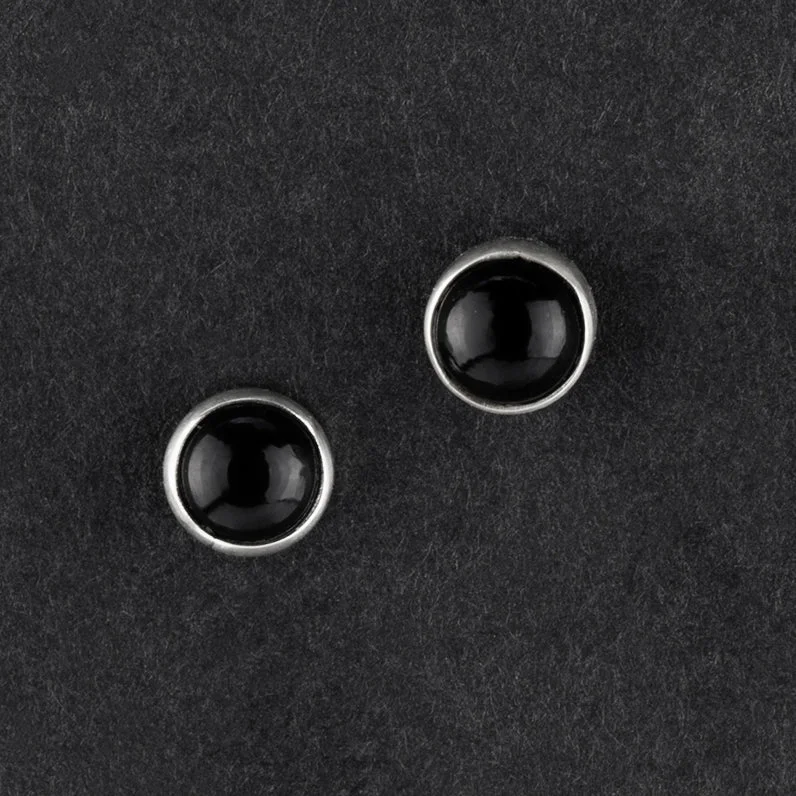 Round Black Onyx Sterling Silver Stud Earrings