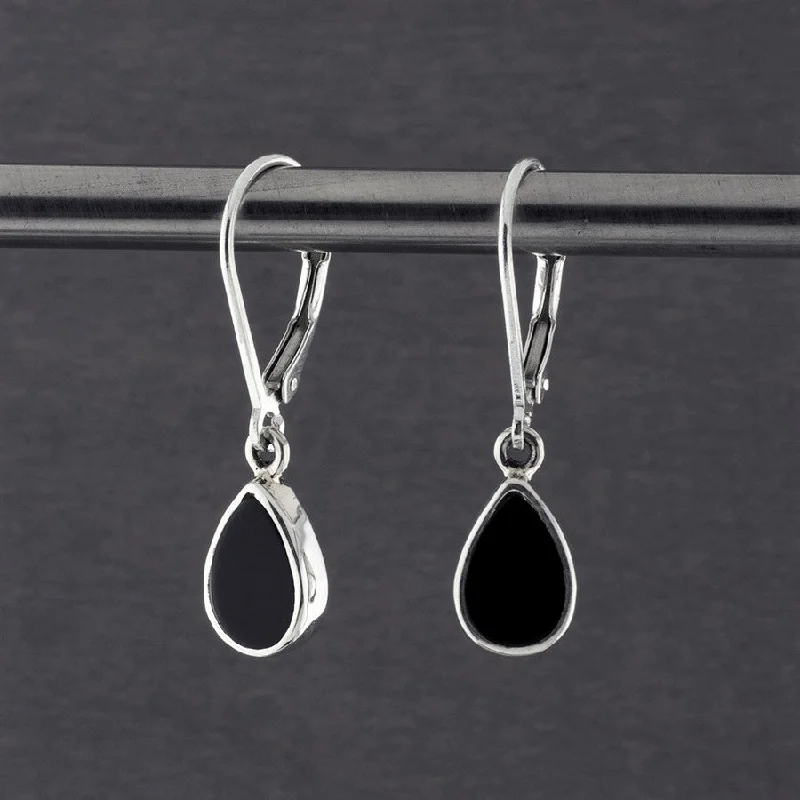 Small Black Onyx Teardrop Leverback Earrings