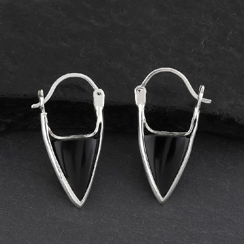 Black Onyx Pointed Hoop Earrings