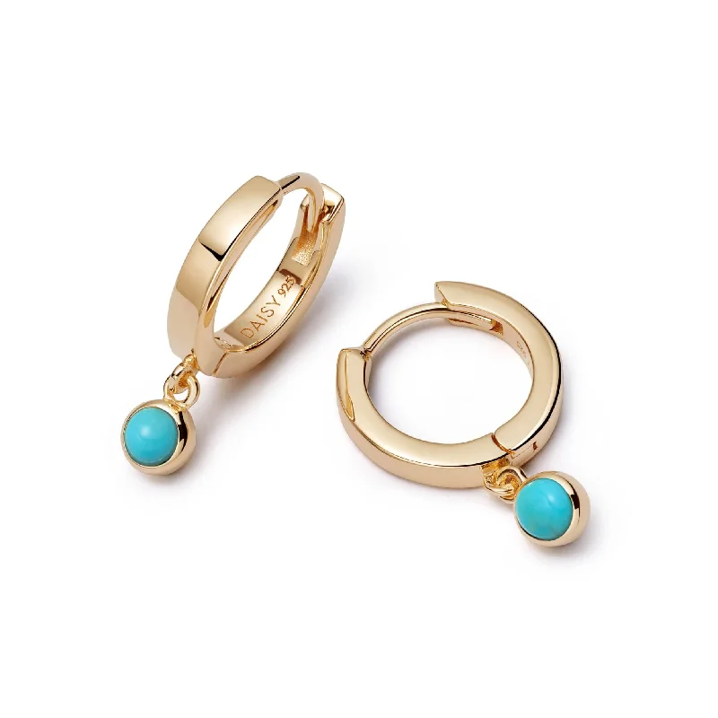 Turquoise Healing Huggie Hoop Earrings 18ct Gold Plate