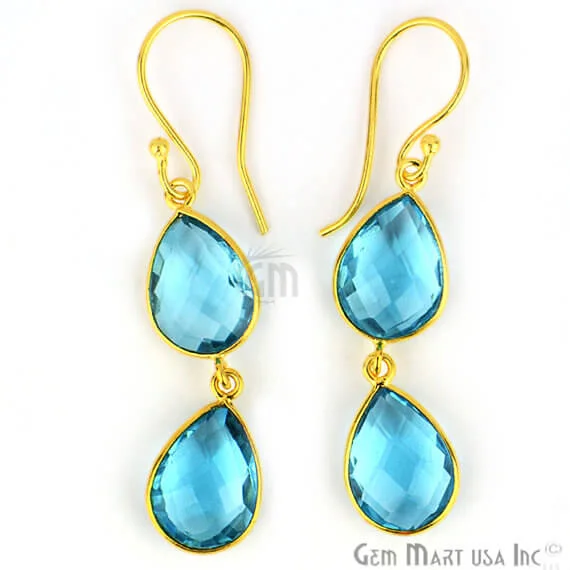 Blue Topaz Pears Shape 52x10mm Gold Plated Dangle Stud Earrings