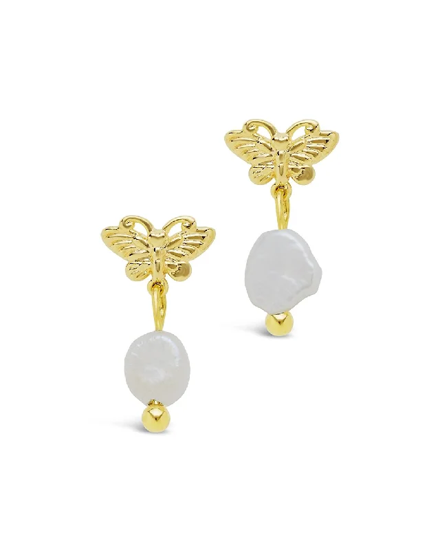 Butterfly & Pearl Stud Earrings