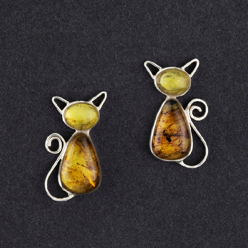 Amber Cat Stud Earrings