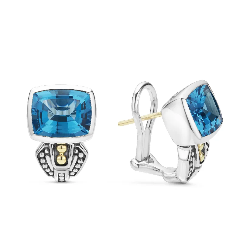 Caviar Color Bezel-Set Swiss Blue Topaz Earrings