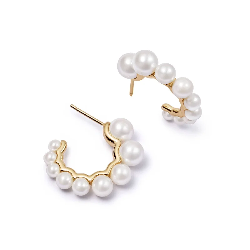 Chunky Pearl Hoop Earrings 18ct Gold Plate