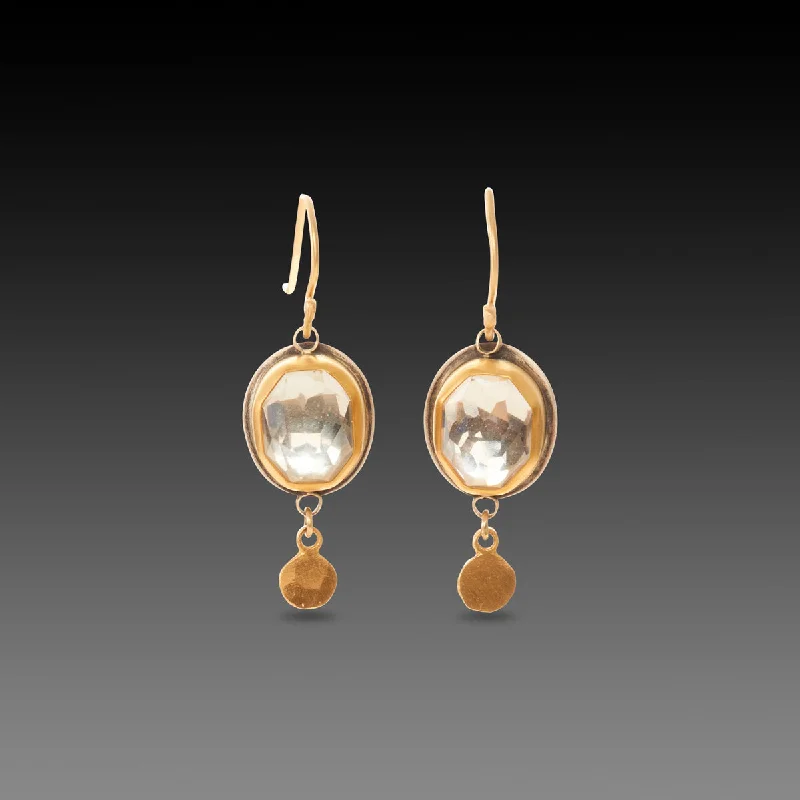 Clear Topaz Earrings with 22k Gold Drops