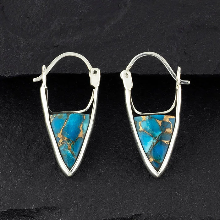 Copper Turquoise Pointed Hoop Earrings