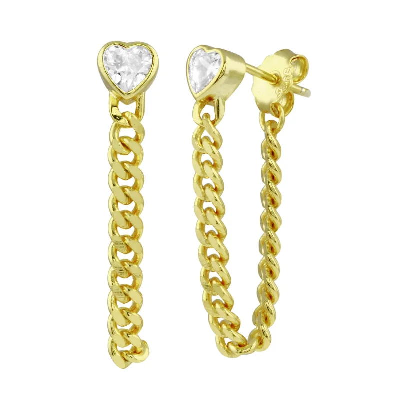 Cuban Chain Bezel Heart Earrings