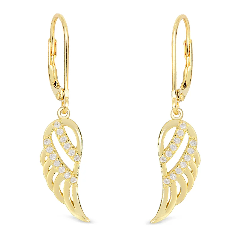 CZ Angel Wing Leverback Earrings in 18k Gold over Sterling Silver