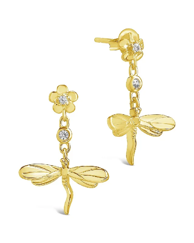 CZ Dragonfly Dangle Earrings