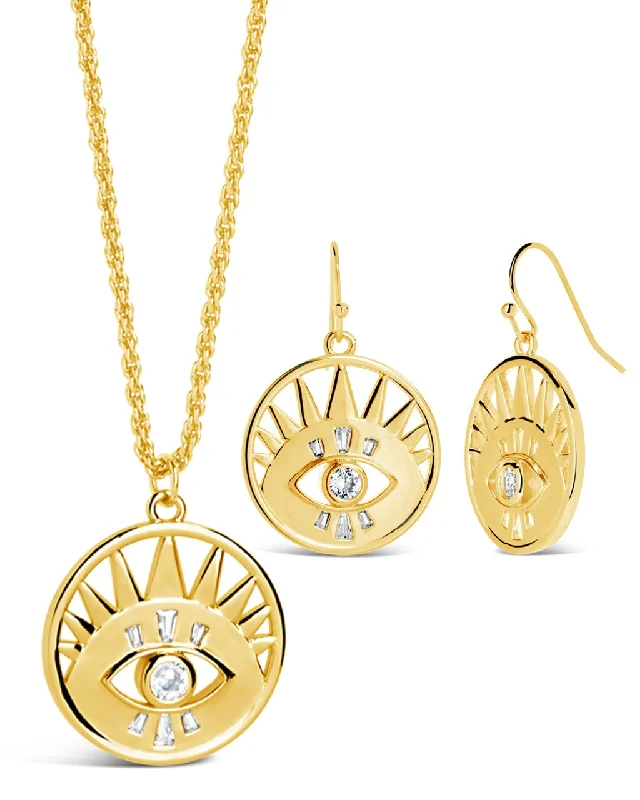 CZ Evil Eye Dangle Earring & Necklace Set