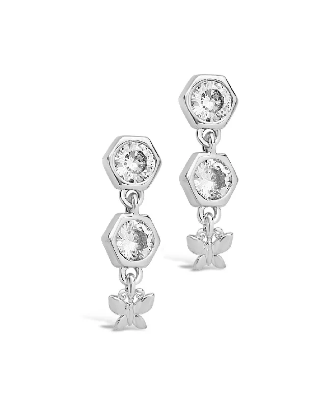 CZ Honeycomb & Butterfly Dangle Earrings