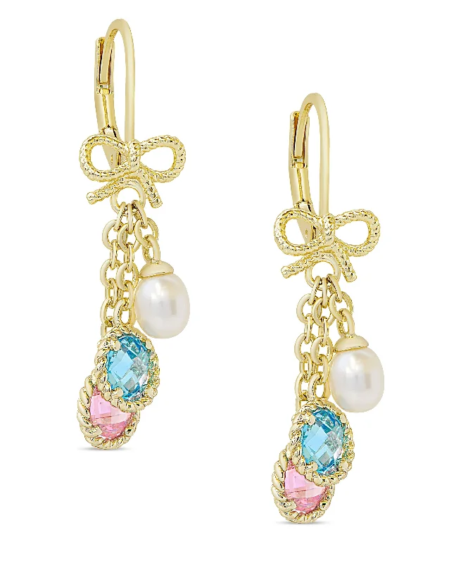 CZ and Pearl Charms Bow Earrings