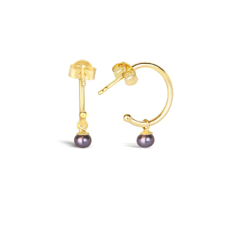 Dainty Pearl Drop Hoop Earrings | Midnight - Gold