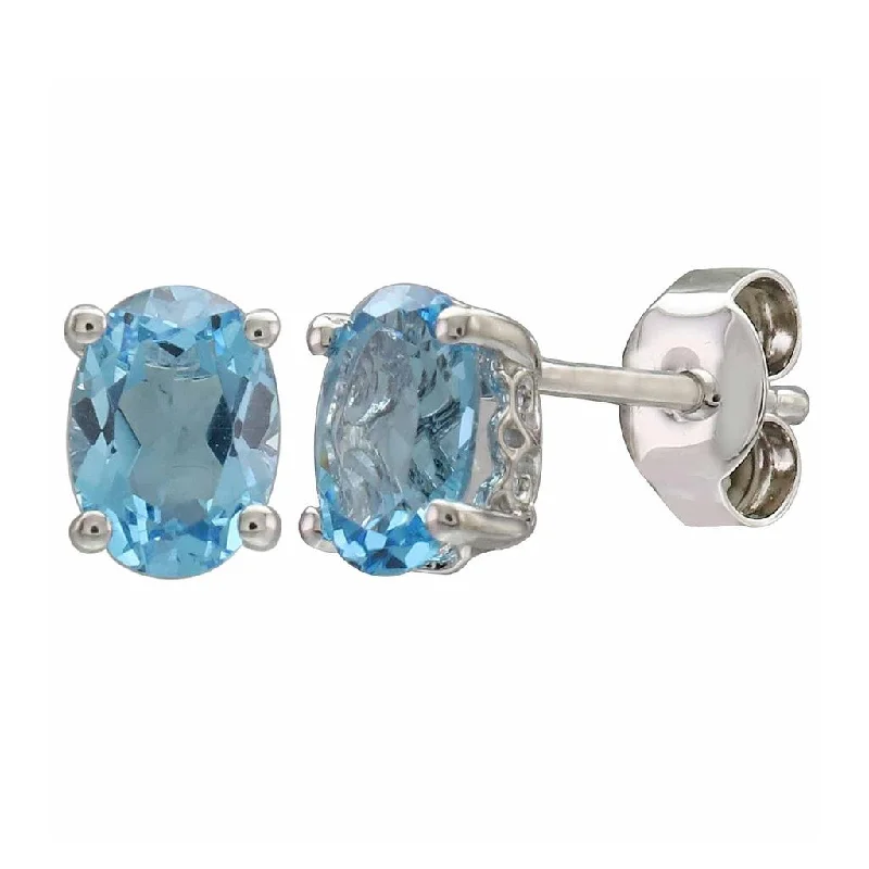 December Birthstone Earrings: 14K White Gold Oval Swiss Blue Topaz Earrings