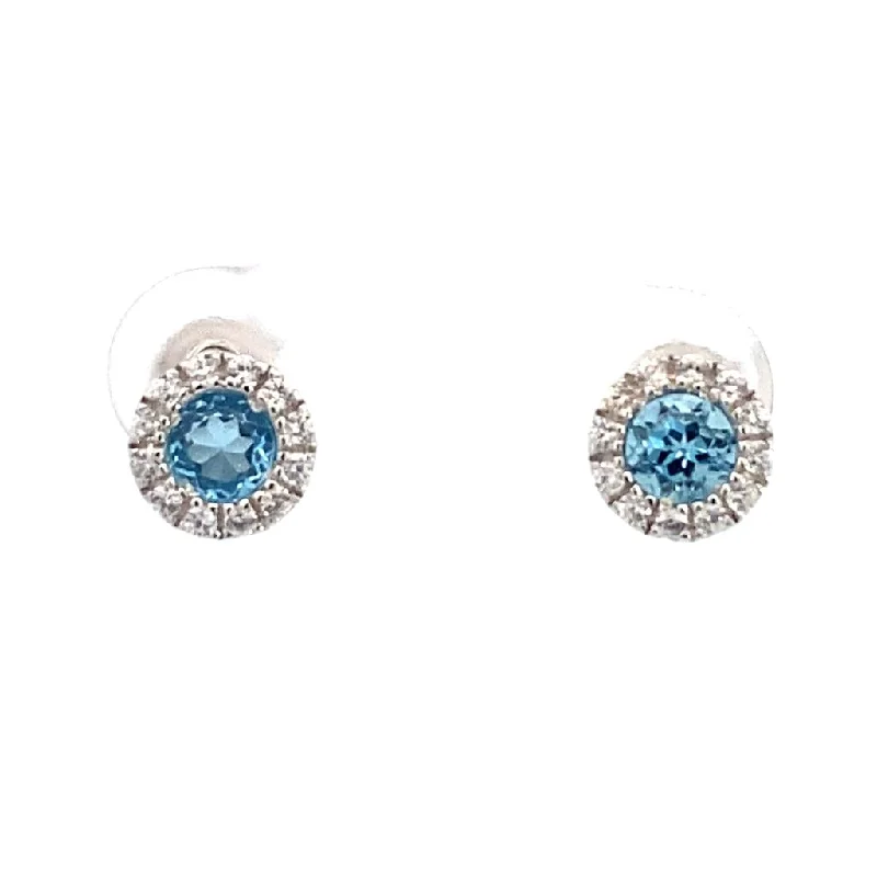 December Birthstone Earrings: Sterling Silver Round Swiss Blue Topaz Halo Earrings