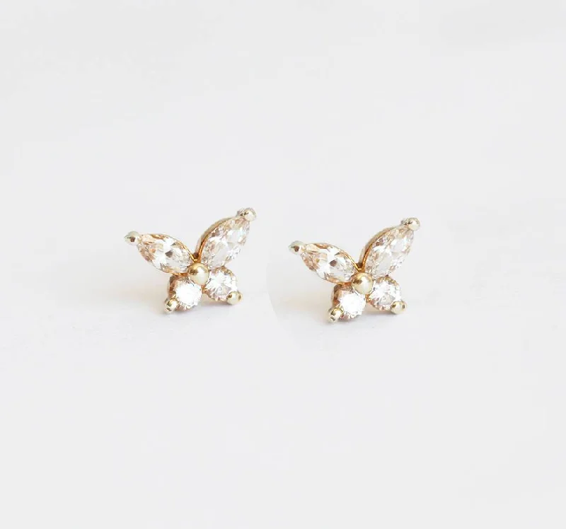 Diamond Stud Earrings, Butterfly Wedding Studs