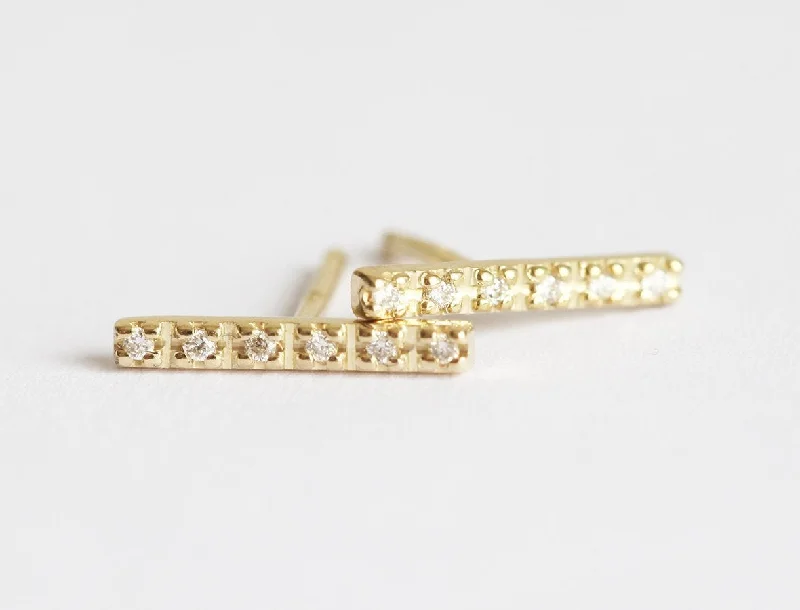 Long Diamond And Gold Bar Earrings