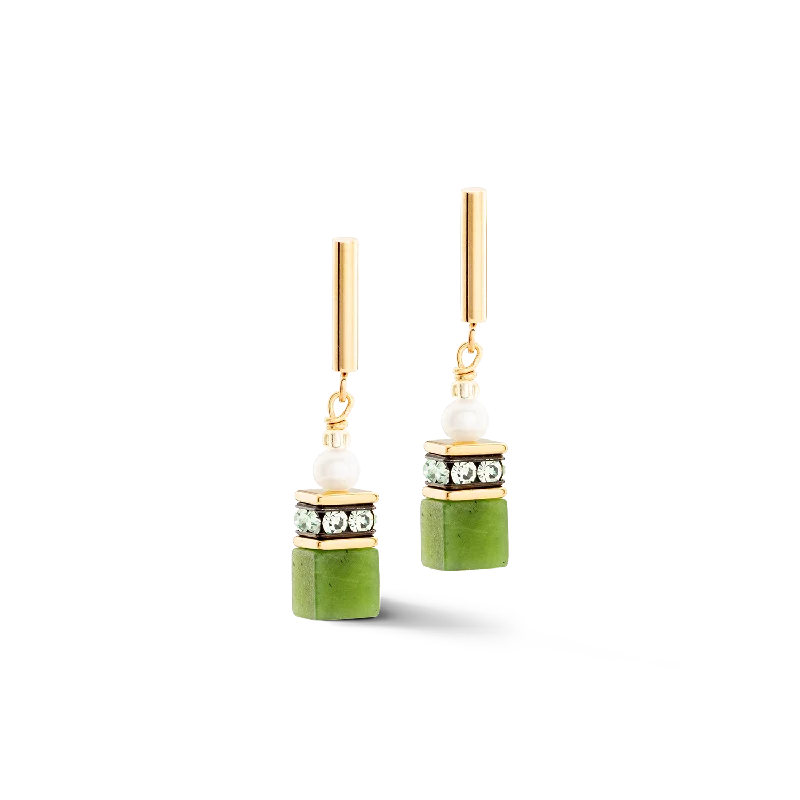 Earrings GeoCUBE® Fusion Precious Pearl Mix gold-green