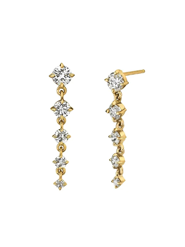 Eclat Diamond 5 Drop Descending Yellow Gold Drop Earrings