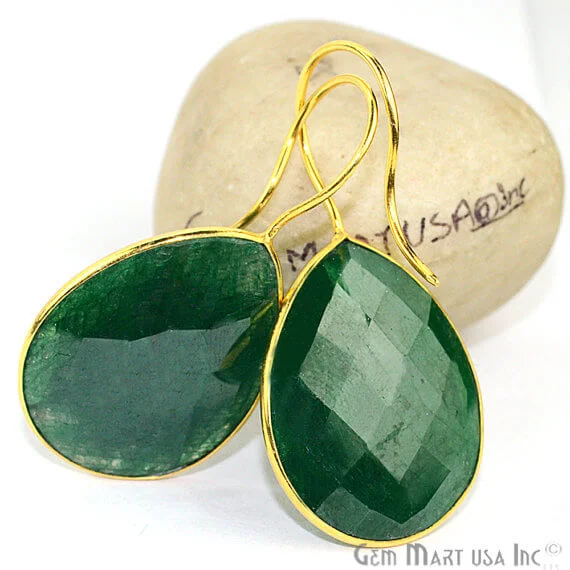 Emerald 22x43mm Gold Plated Gemstone Dangle Earrings