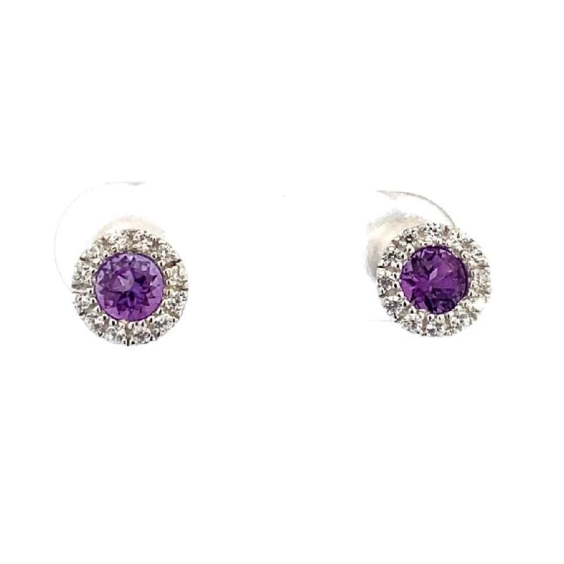 February Birthstone Earrings: Sterling Silver Amethysts Halo Earrings