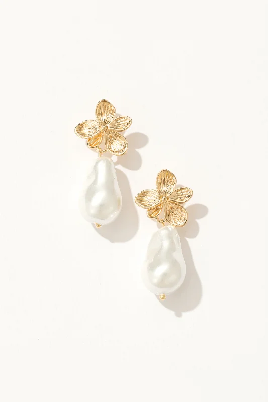 Floral Long Baroque Pearl Drop Earrings