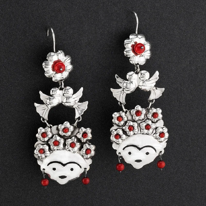 Frida Kahlo Style Red Coral Earrings