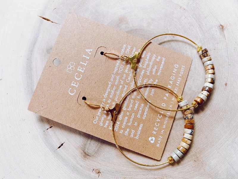 Picture Jasper Gemstone Hoop Earrings