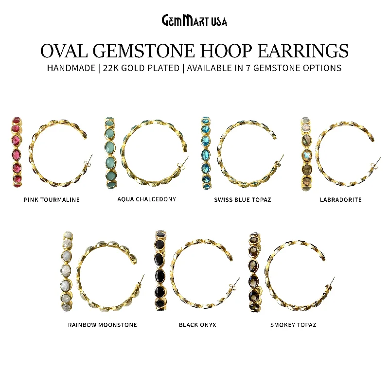 Gemstone Oval 7x5mm Gold Plated Round 54mm Hoop Earrings