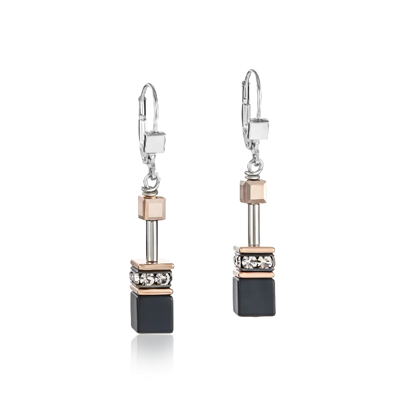 GeoCUBE® Earrings onyx black-rose gold