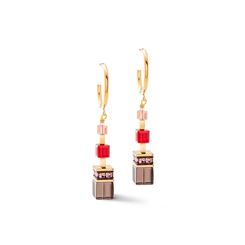 GeoCUBE® Precious statement earrings gold-red