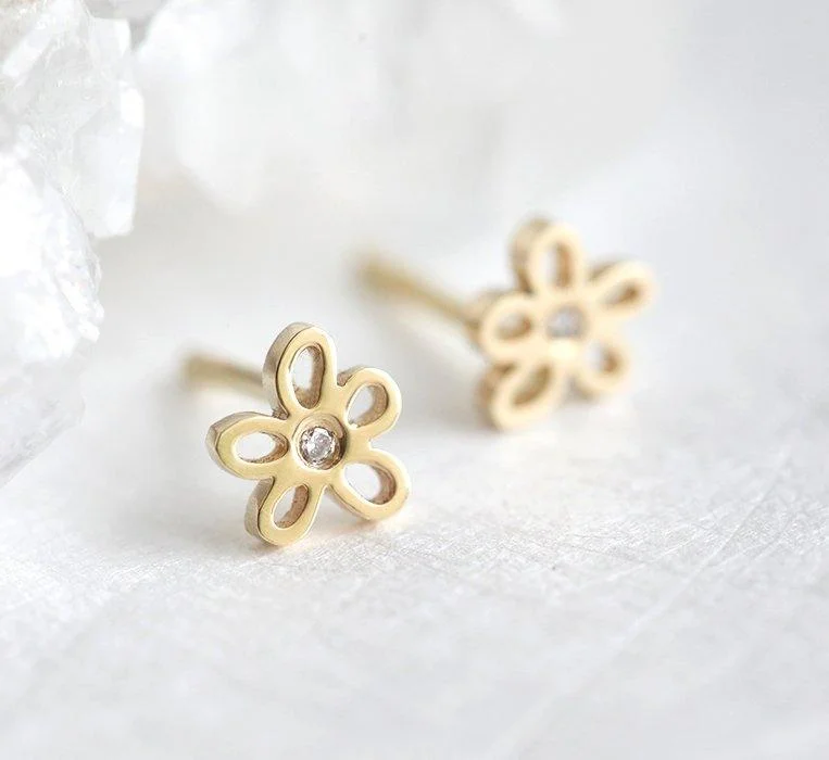 Gold Earrings, Flower Earrings