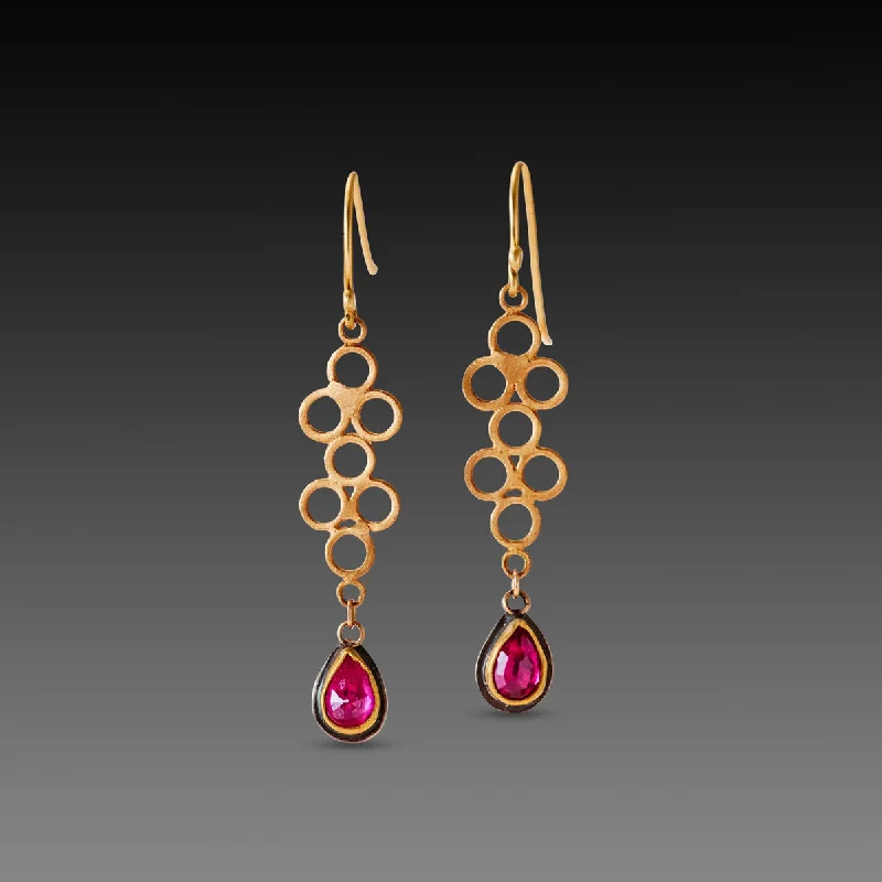 Open Filigree Earrings with Ruby Drops