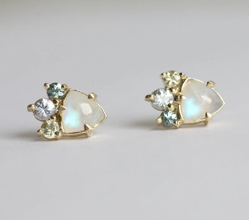 Aura Moonstone Stud Cluster Earrings With Sapphires