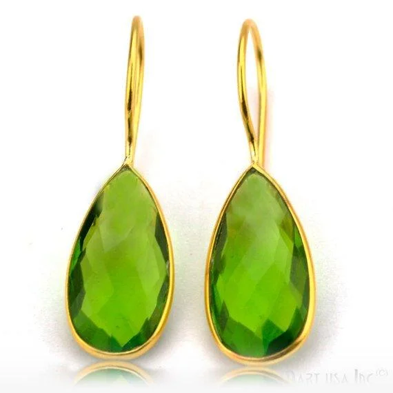 Gold Plated Pears 11x37mm Gemstone Dangle Hook Earring 1Pair (Pick Your Stone)