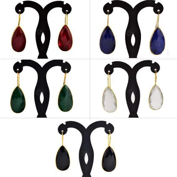 Gold Plated Pears Shape 30x16mm Gemstone Dangle Hook Earring Choose Your Style (90018-2)