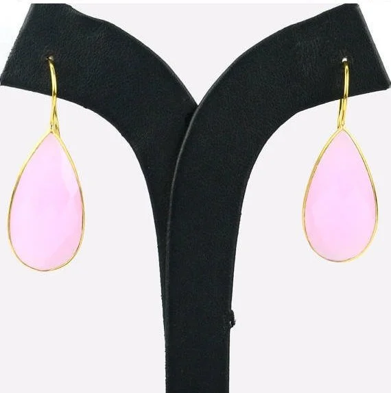 Gold Plated Pears Shape 33x16mm Gemstone Dangle Hook Earrings Choose Your Gemstone (90086-1)