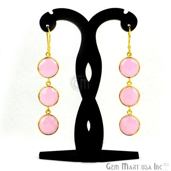 Gold Plated Round 12x66mm Gemstone Long Hook Earring Choose Your Gemstone (90064-1)