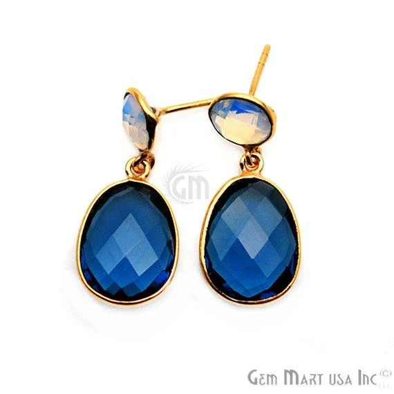 Gold Plated Round & Oval 30x13mm Gemstone Dangle Stud Earring 1Pair (Pick Your Stone)