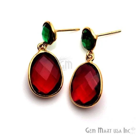 Gold Plated Round & Oval 30x13mm Gemstone Dangle Stud Earring 1Pair (Pick Your Stone)