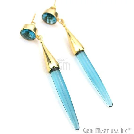 Gold Plated Spike Shape 64x5mm Gemstone Dangle Post Earring Choose Your Style (90007-1)