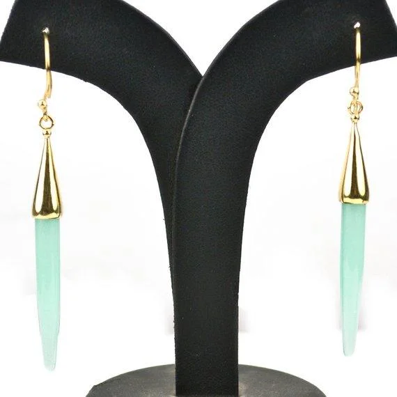 Gold Plated Spike Shape 67x5mm Gemstone Dangle Hook Earring Choose Your Style (90006-1)