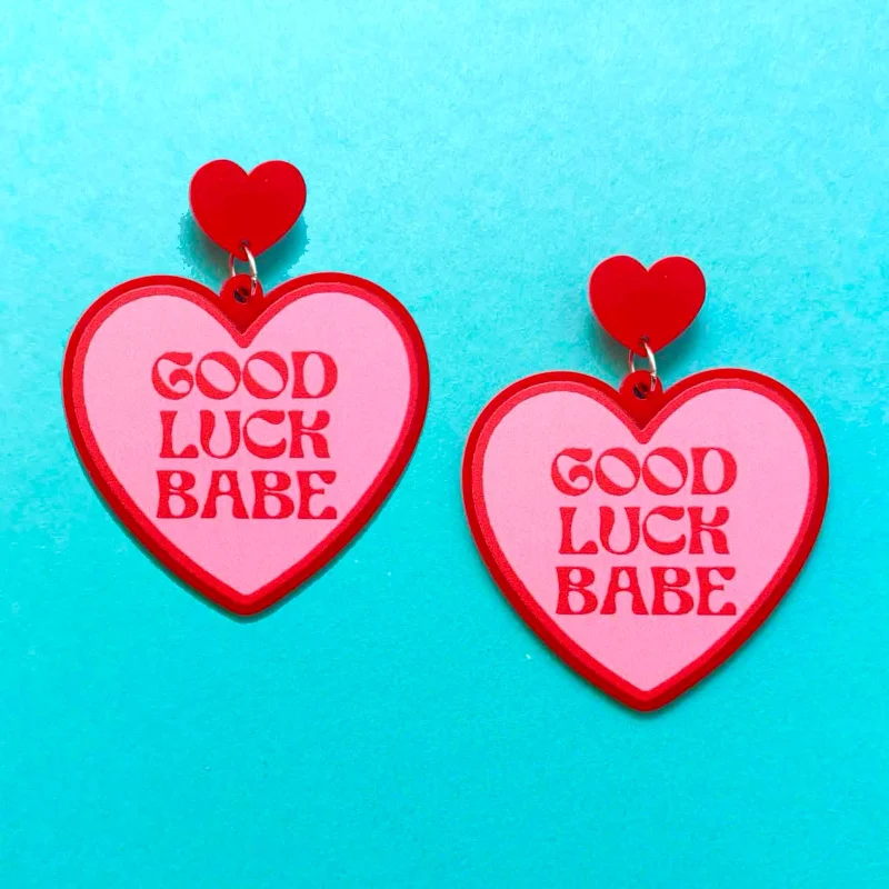 Good Luck Babe Heart Drop Earrings