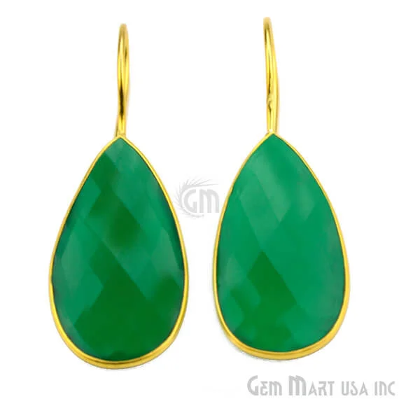 Green Onyx 17X47mm Gold Plated Gemstone Dangle Earrings